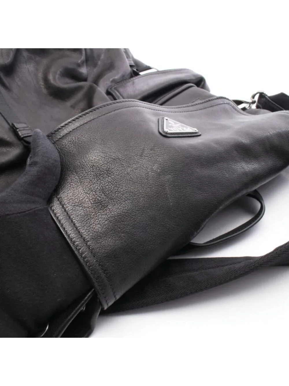 Prada Backpack Triangle Logo 2-Way Black Leather